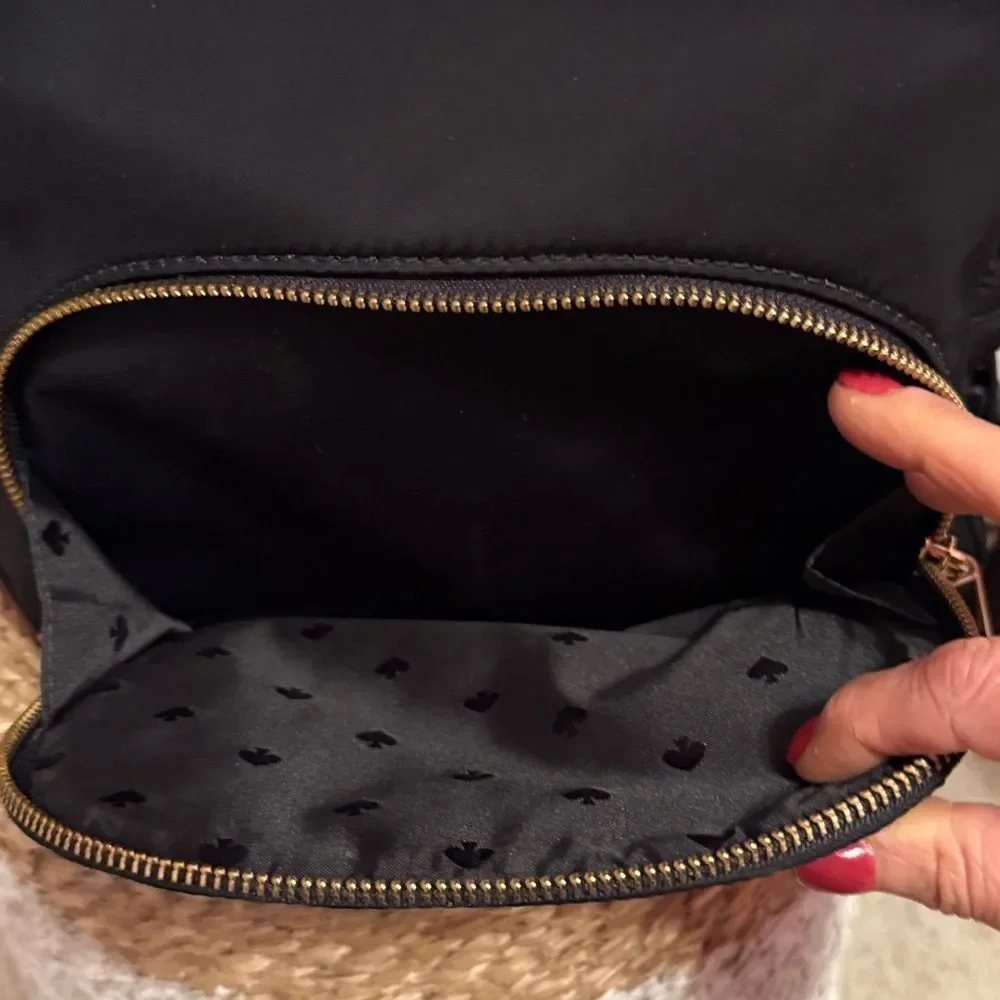 Kate Spade Black Dawn Backpack Nylon Zip Closure Front Pocket Waterbottle Slip